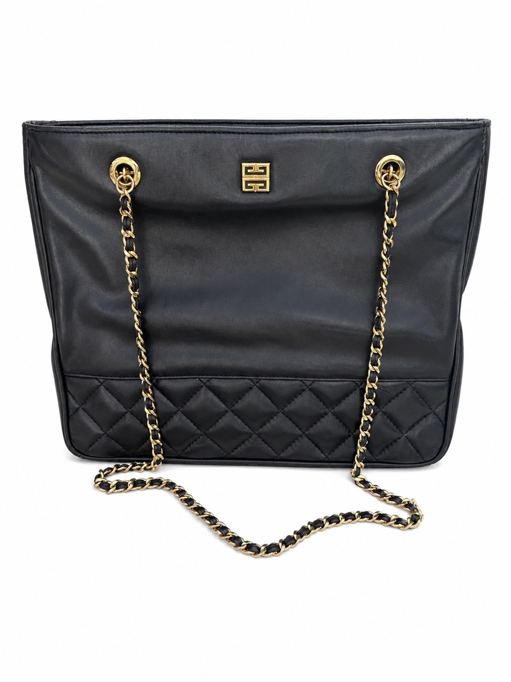 Authentic Vintage Givenchy 4G Logo Quilted Chain Tote Bag Black|Gold